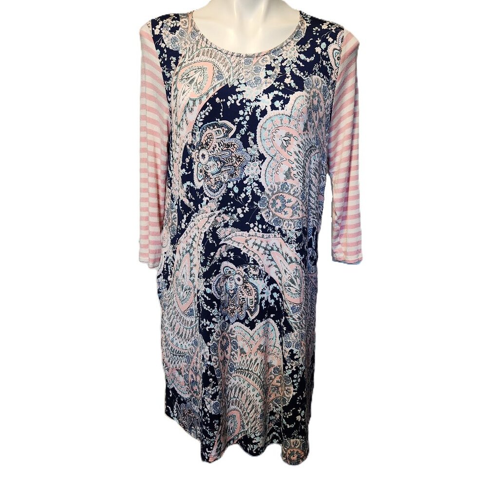 ❤️ 4/$20 Honeyme dress Women's large Contrasting print stripes paisley fall cute
